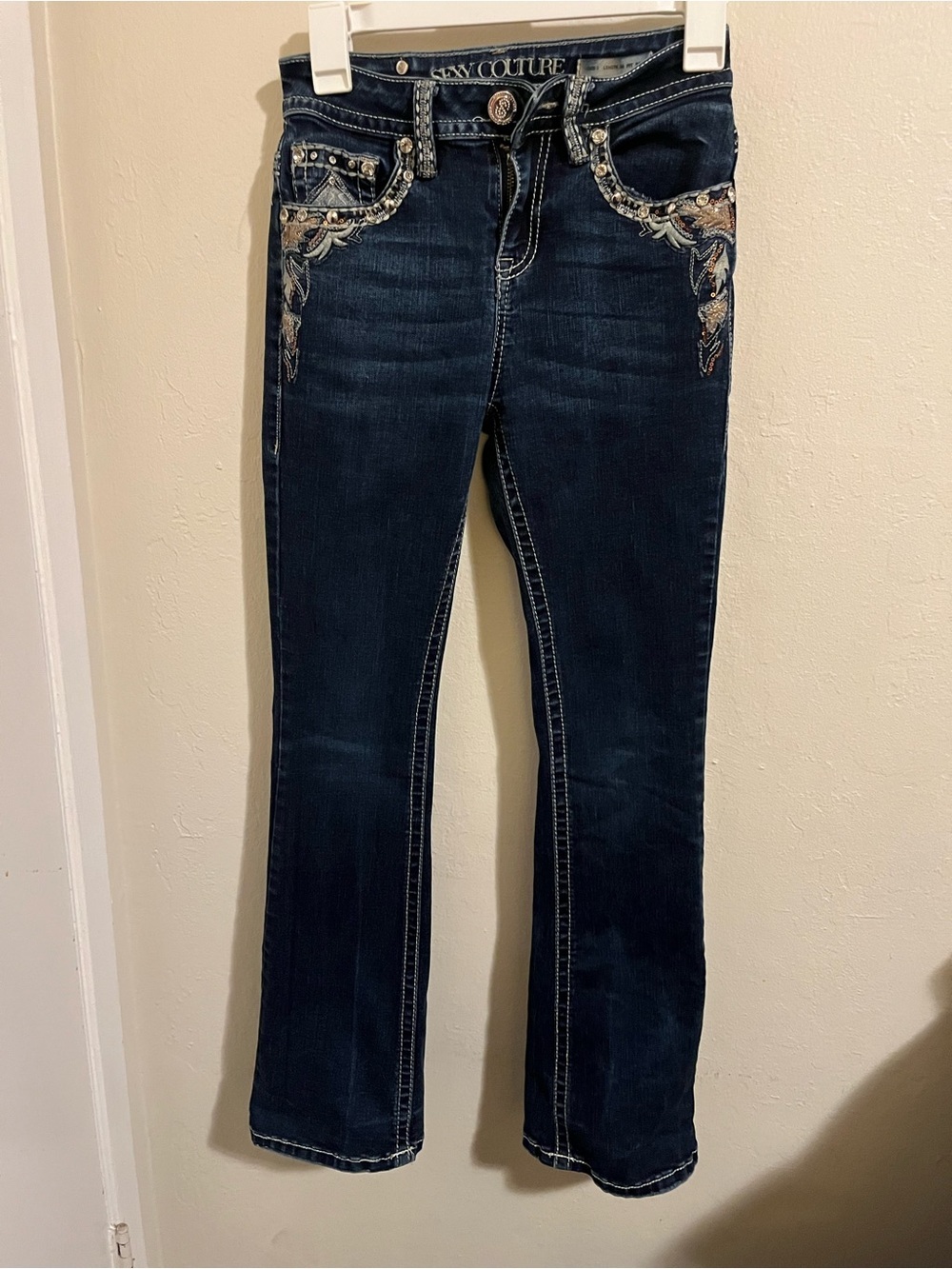 Sexi Couture Dark Indigo Embellished Boot Cut Jeans